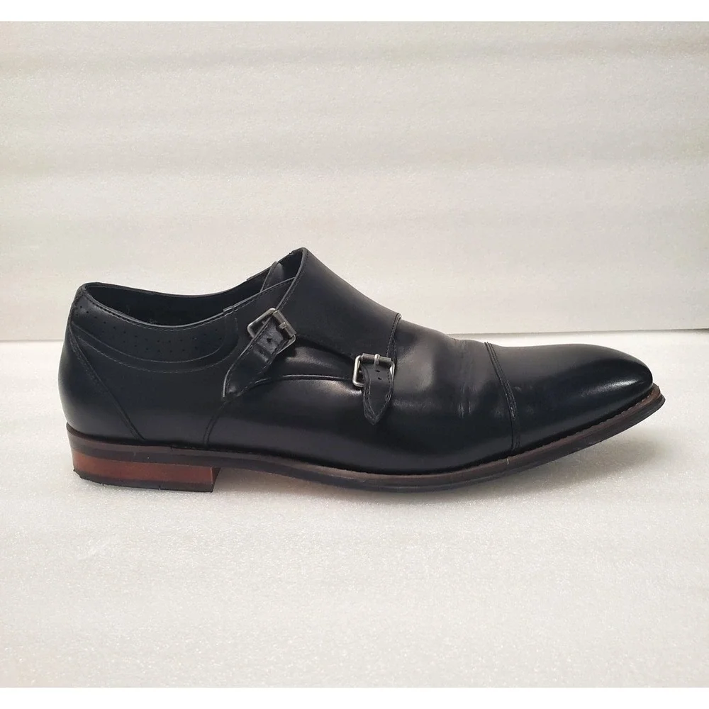 Stacy Adams Bayne Black Leather Double Monk Strap Dress Shoes Size 13M 25347.001